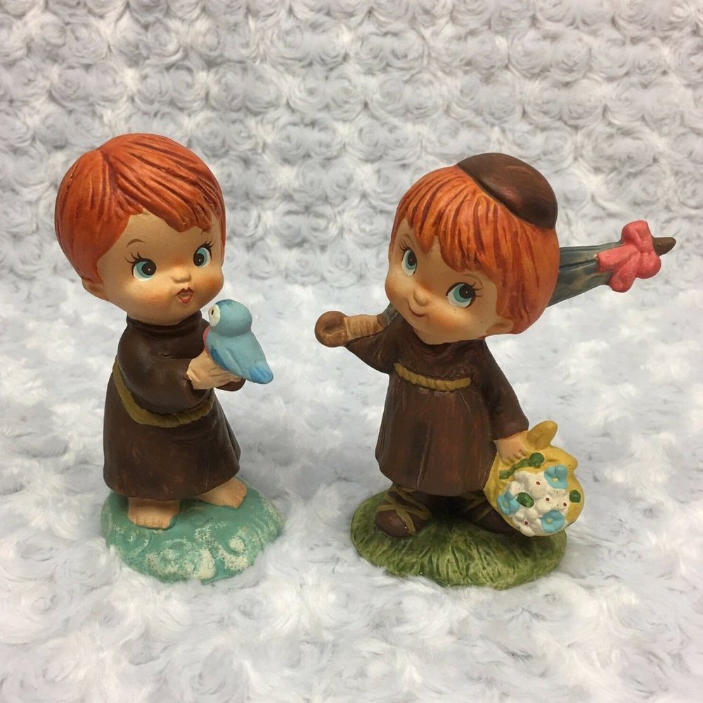 Vtg Little Folks‎ Monk Figurines Hand Painted